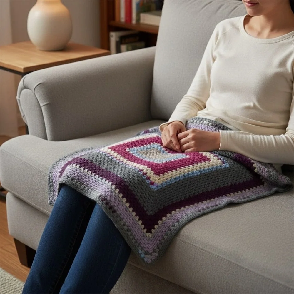 Square Hand Made Crochet Lap Blanket 46